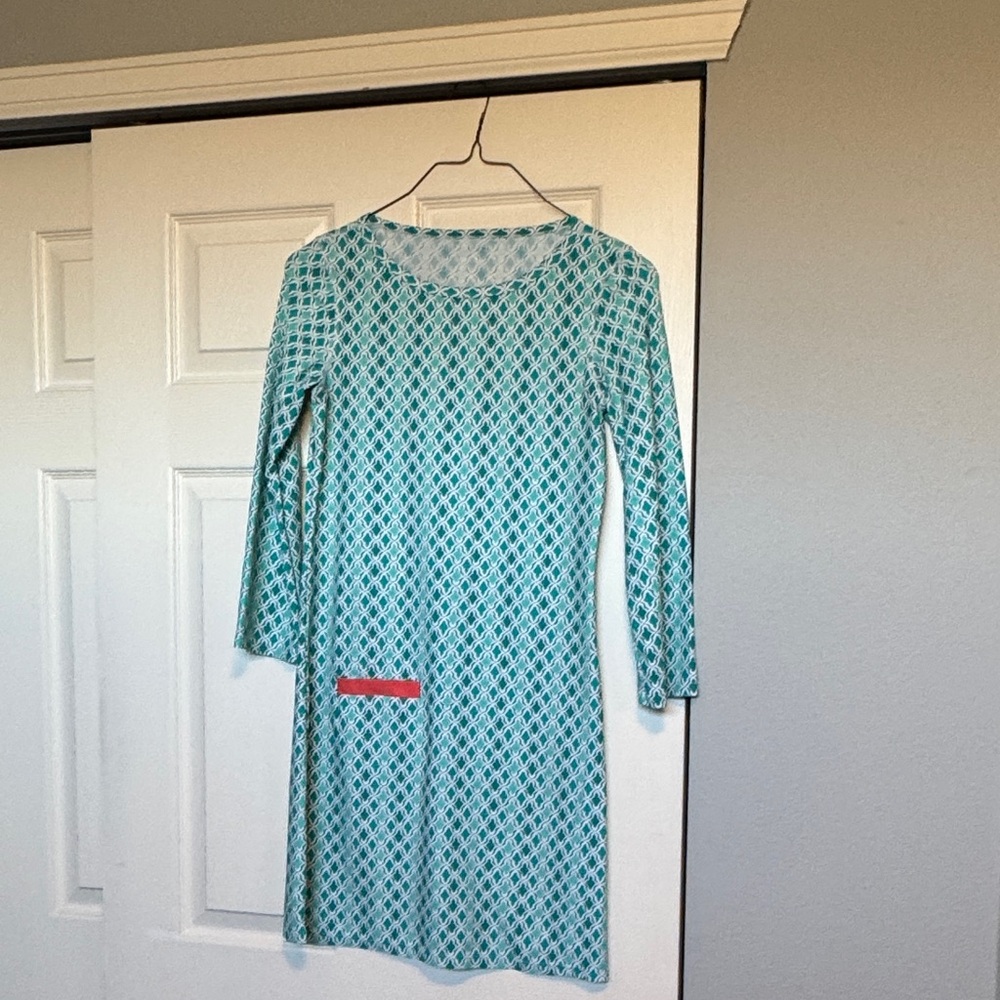 Turquoise Patterned Long Sleeve Dress